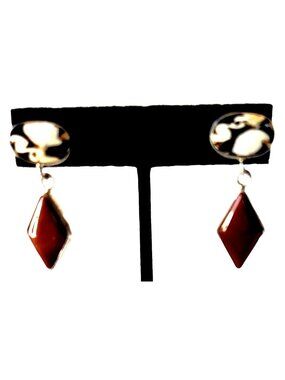Earrings Peanut Wood & Jasper 925 Silver Post  9 Gr 40mm x 15mm Jerry Harr 2 Sto